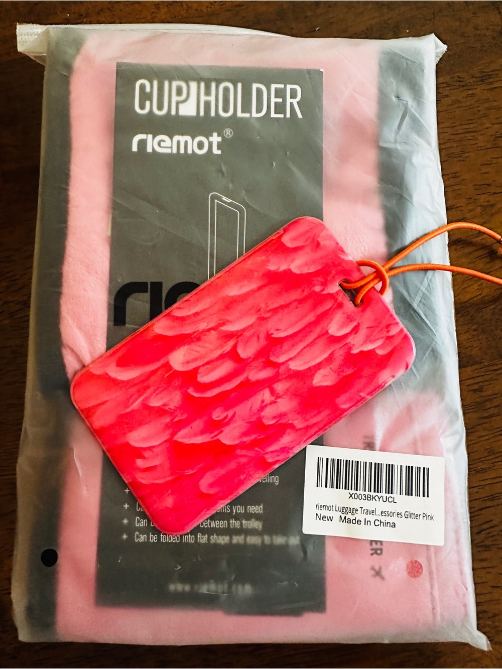 Pink Luggage Tag & Cupholder Accessory
